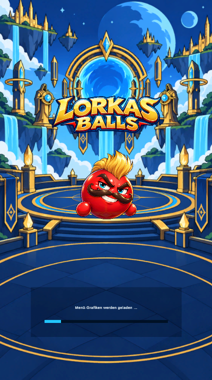 The red Lorkas Balls character in a magical arena